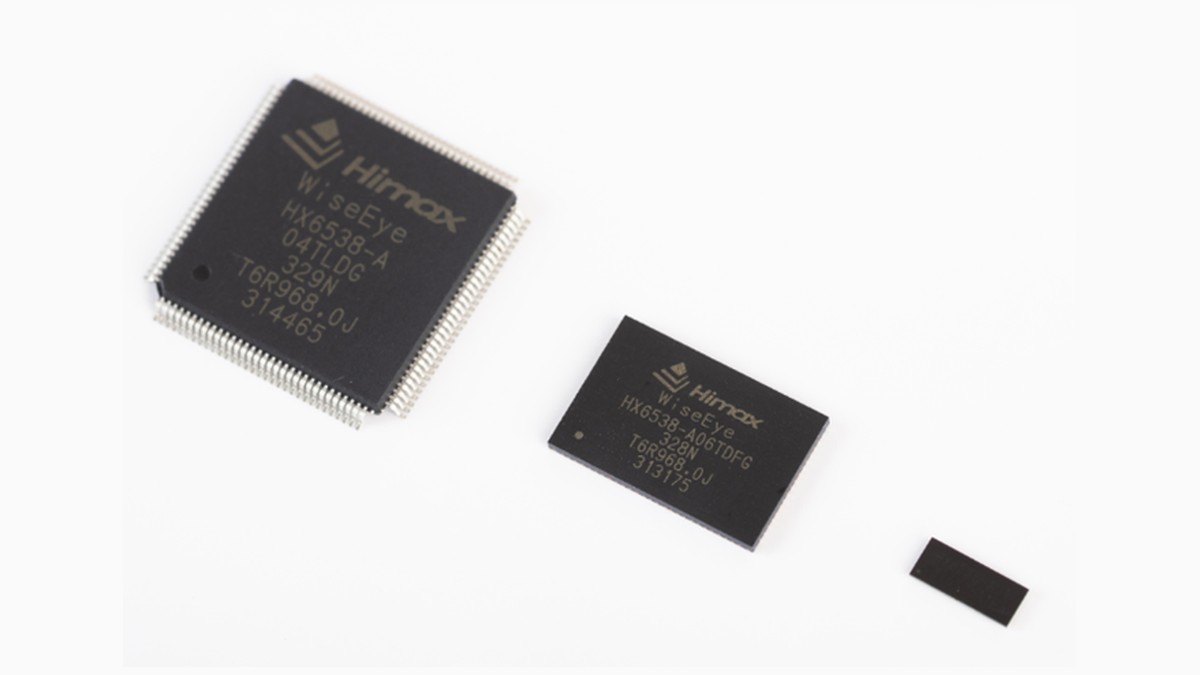 Himax WiseEye HX6538 AI processor chips in three package sizes, official Himax product photo