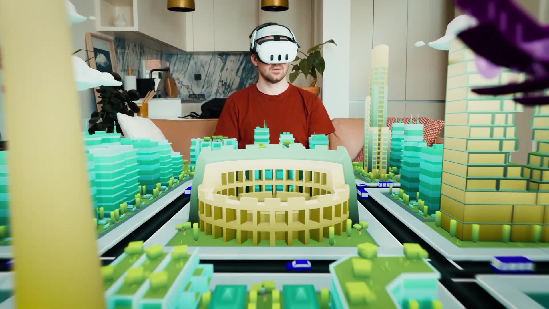 Traffix XR tabletop city in Quest 3 mixed reality passthrough