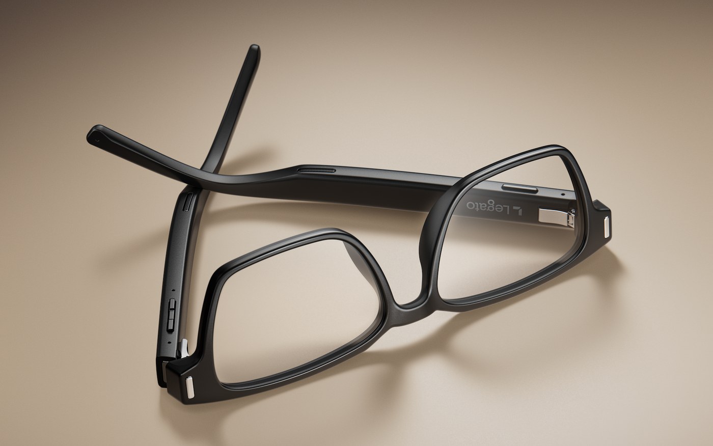 Detail view of Legato Frames AI hearing glasses
