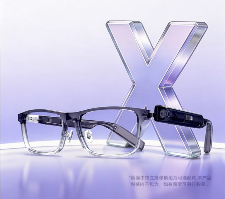 Lawaken X-AI memory glasses with the optional magnetic camera module attached to the temple