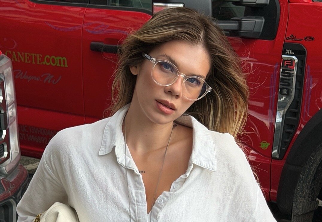 Model wearing Lucyd Aero smart glasses in the Saucer style, press image from Innovative Eyewear