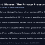 Timeline of 2026 privacy pressure on Meta smart glasses, from Meta Connect in September to the Wyden and Markey letter on October 28 and the November 26 deadline