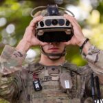 A U.S. Army soldier wears an IVAS 1.2 prototype headset during a user assessment (U.S. Army photo, public domain)