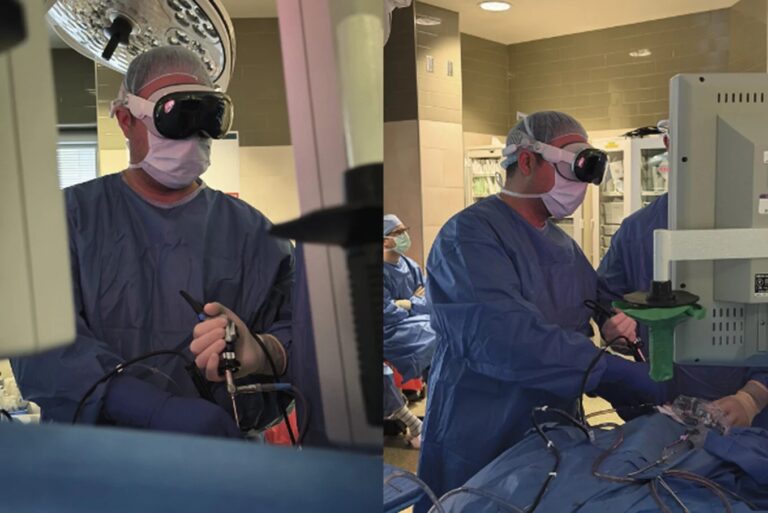 Pitt neurosurgeon wearing Apple Vision Pro during endoscopic endonasal pituitary surgery (Shanahan et al., CC BY 4.0)