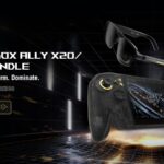 ASUS press banner showing the ROG Xbox Ally X20 handheld with the ROG XREAL R1 Edition 20 AR glasses
