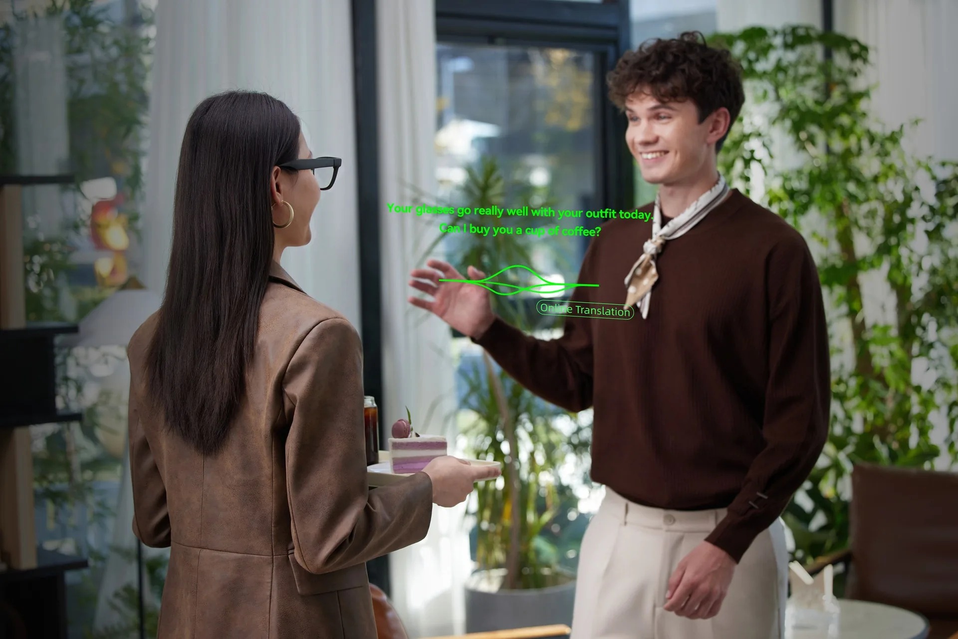 Rokid AI glasses real-time translation demo on waveguide display