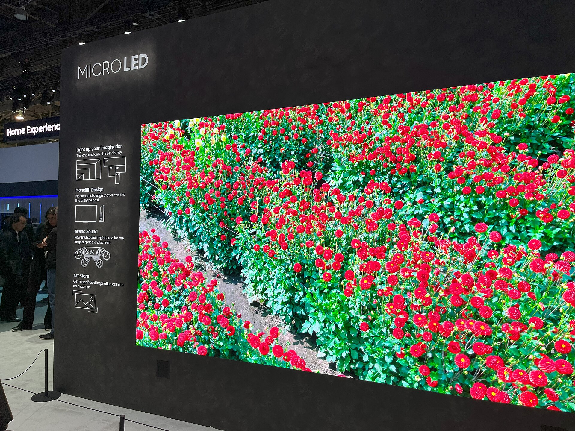 Samsung's The Wall MicroLED display at CES 2024, an example of the LED-based display technology Samsung is shrinking toward AR glasses microdisplays