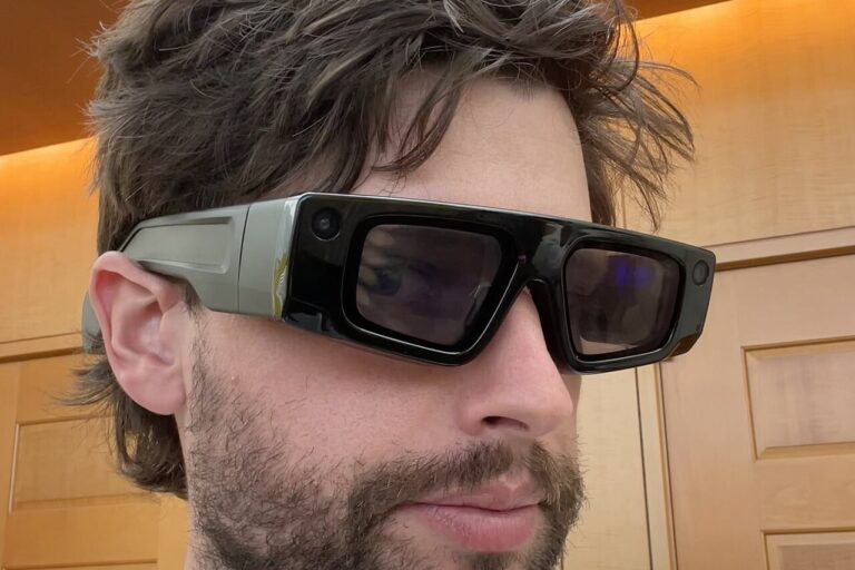 Fifth-generation Snap Spectacles developer AR glasses worn at AWE 2025 in Long Beach