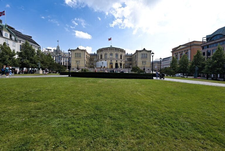 The Storting, Norway's parliament building in Oslo, where a temporary AI glasses ban would need a vote