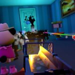 Stuffed: Two Foot Hero screenshot showing a teddy bear firing a homemade weapon in a child's bedroom