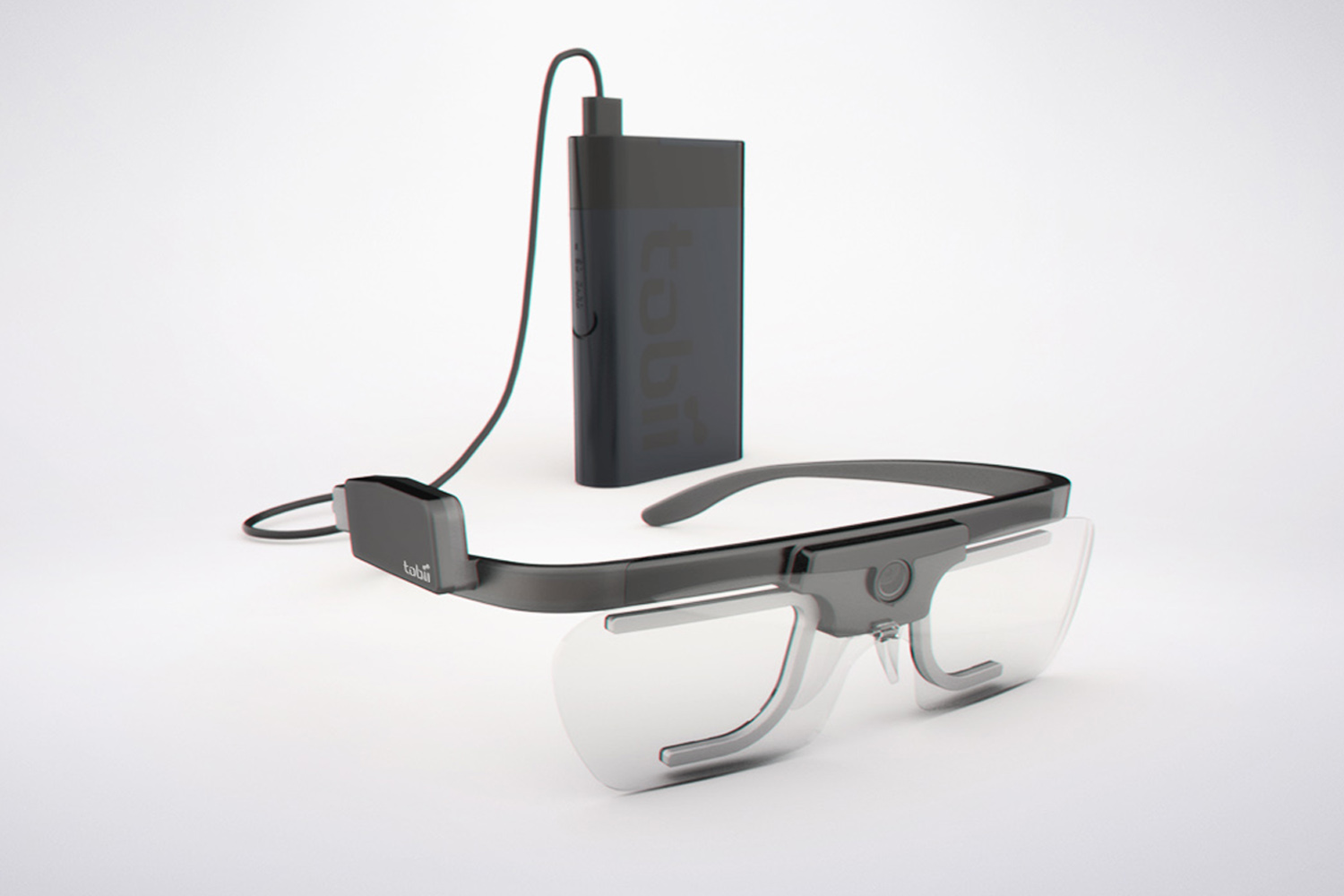 Tobii Glasses 2 wearable eye tracker with its separate recording unit. Photo: Tobii Technology, CC BY 3.0, via Wikimedia Commons.