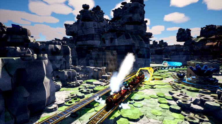 Train Trek armored war-train firing turrets on a frontier rail line (Aixceptional Steam screenshot)