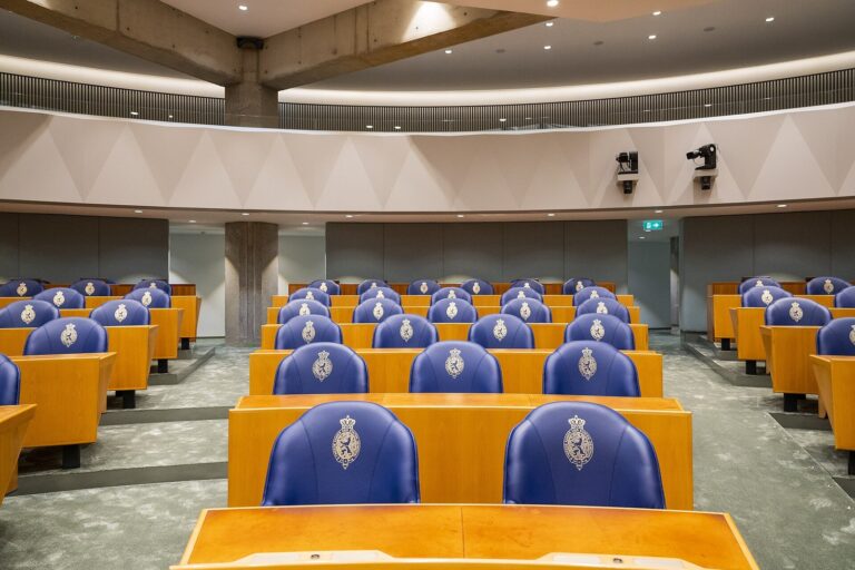Plenary hall of the Dutch House of Representatives at its temporary location in The Hague