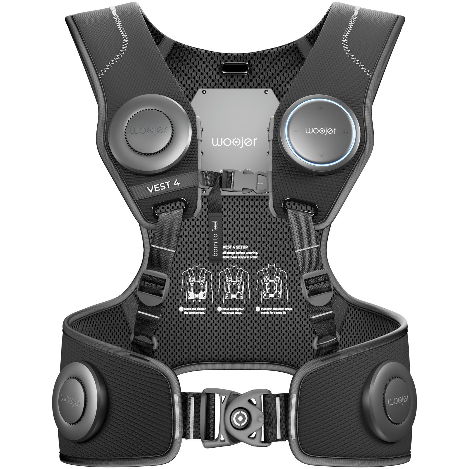 Woojer Vest 4 haptic vest in Core Black, front view
