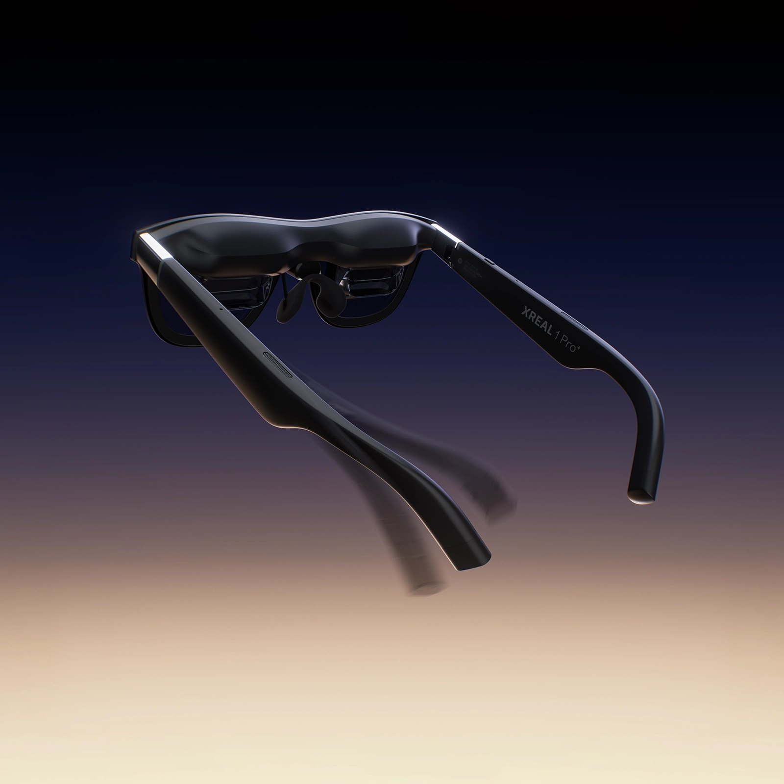 XREAL 1 Pro+ glasses seen from behind, showing the redesigned nose pad and adjustable temples